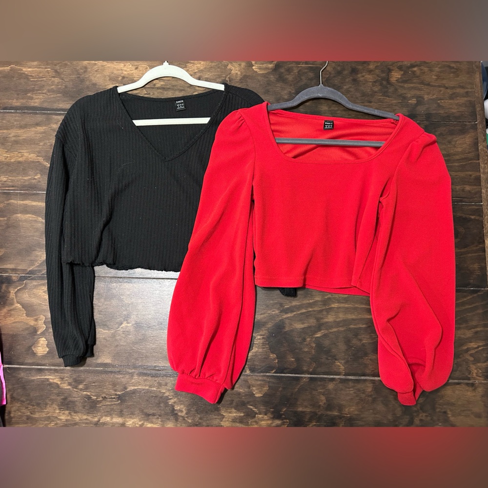 SHEIN long sleeve mid-drift crop top